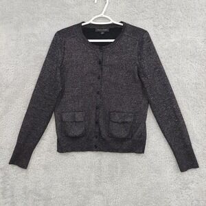Banana Republic Women's Medium Cardigan Metallic Black Shimmer Button Up Pockets